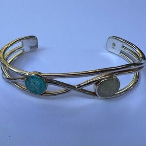 Dune 925 sterling silver cuff bracelet. Sand and blue stones. 14mm/5.5inch